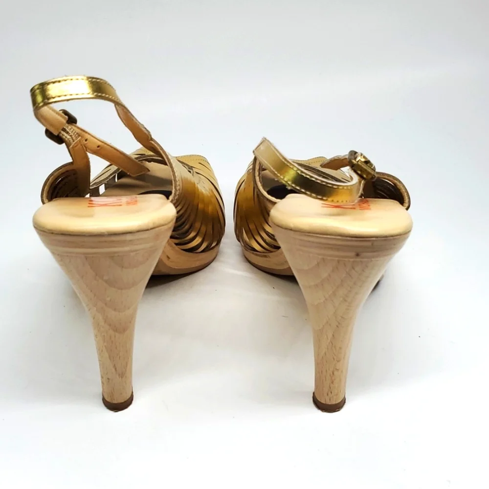 KORS Michael Kors Gold Ankle Strap Heels EUC